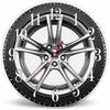 Mxocom Wheel Wall Clock Modern Car Wheel Black Tyre 10 Inch Silent Non Ticking Battery Operated Clock Vintage Round Clock for Living Room Bedroom