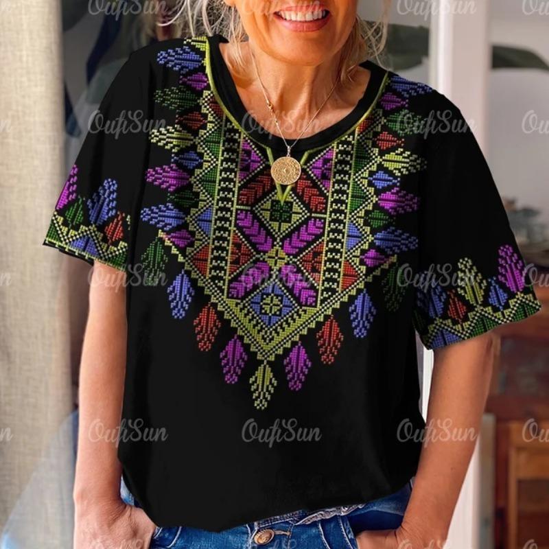 Retro Women's 3D T Shirt Ethnic Pattern Print Summer Short Sleeve Oversized Clothing Street Casual O Neck Pullover Female T-Shirts