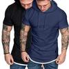Camisa para Hombre con Capucha Manga Corta Diseño Ajustado Moda Casual Masculina Camisa Deportiva para Citas