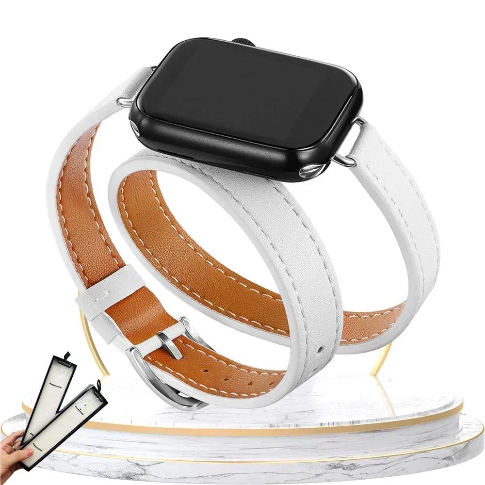 High Quality Leather Loop For Apple Watch Band Women 10/9/8/7/6/5/4/3/2/1 SE 38mm 40mm 41mm 42mm 44mm 45mm 46mm 49mm Strap