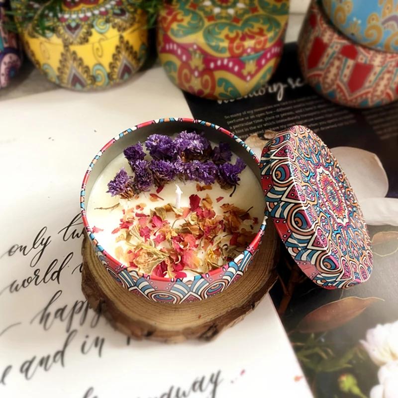 Scented Candles Iron Jar Soy Wax Dried Flower Candle 120g Sleep Soothing Bedroom Bathroom Home Decoration 8 Flavor