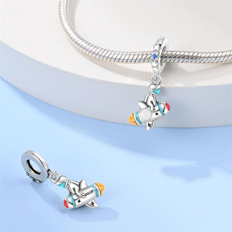 New In Copper-Plated Charms Luminous Spaceship Beads Fit Panora Bracelet&Bangle Diy For Women Birthday Fine Jewelry Gift