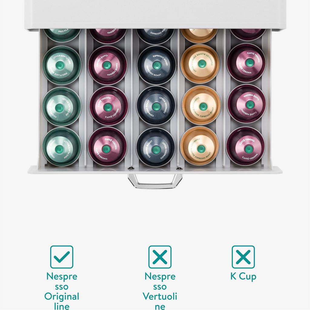 Navaris Capsule Holder Drawer Storage Coffee Capsules Espresso Machine Storage Case Rack Drawer Storage Slim White - - 40.1x23.6x5.8cm