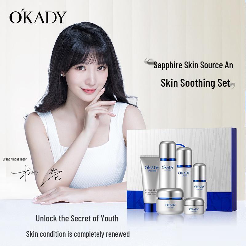

Ope Sapphire Blue Soothing Six-Piece Set: Toner, Lotion, Serum, Cream for Moisturizing and Firming.