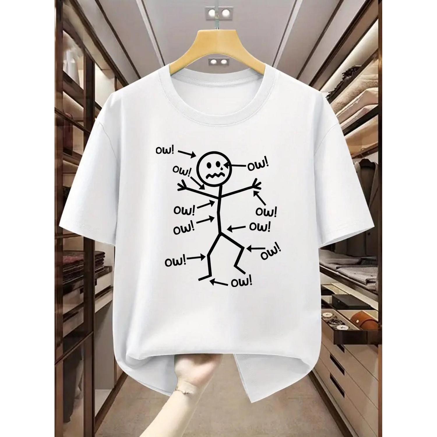 

2026 New Plus Size Mens TShirt 100 Cotton Stickman Face Pain with Ow Printed Round Neck Tshirt XXXXXL чорний