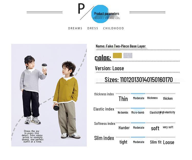 Chłopięca modna koszulka z długim rękawem z dekoltem w serek, patchworkowa, z efektem dwuczęściowym (Jesień 2025, Styl Koreański)