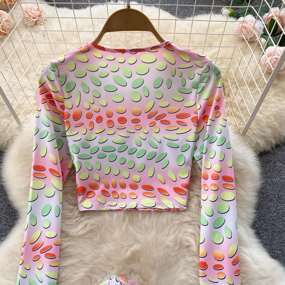 European And American Spring And Summer Sexy Print Suit Fashion Slim Shirt Wrinkled Hip Wrap Skirt Two Piece Suit Fashion