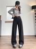 Women's Plus Velvet Patchwork Wide-Leg Jeans: Loose, Slimming, Floor-Length Fashion for Autumn and Winter.