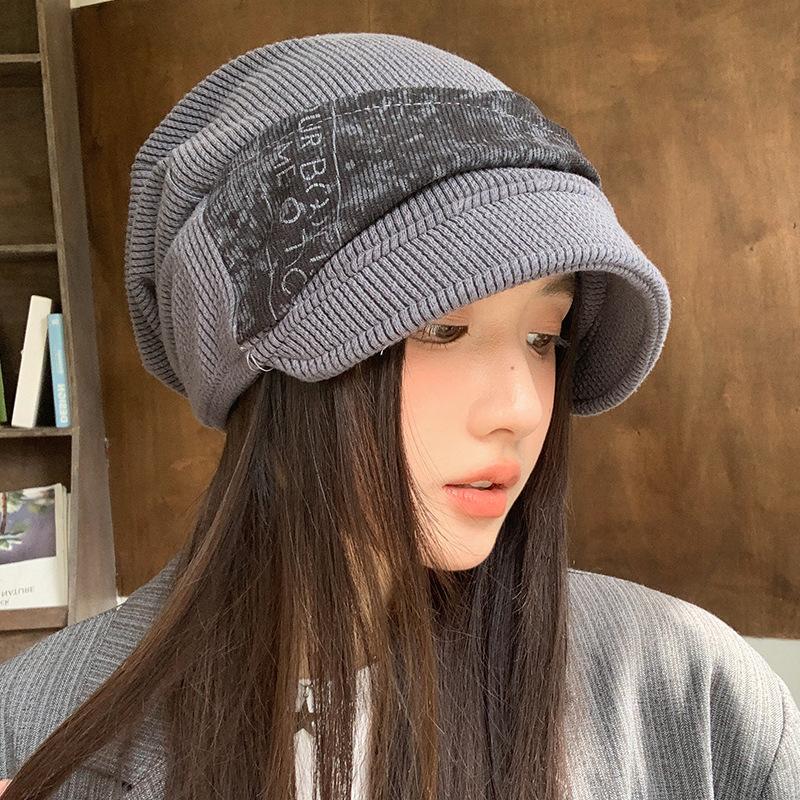 Korean Retro Autumn and Winter Hat for Women with Big Head Circumference Showing Face Small Knitted Loose Wool Hat Casual and Versatile Bag Head Hat