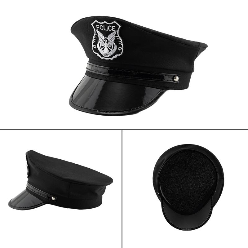 Chapeau de policier adulte avec badges brodés Chapeau militaire Fête d'Halloween Cosplay Chapeau de policier Voyage Prise de photo Chapeau adulte