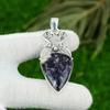 Pear Third Eye Chakra Natural Lepidolite 925 Silver Bezel Art Deco Wife Pendant