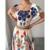 Top and Skirt Set European and American Print Leisure Vacation Bohemian Short Sleeve Top Skirt Sets