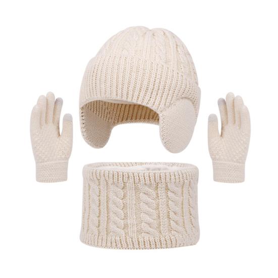 3Pcs/Set Kids Hat Scarf Gloves Set Colorful Twist Texture Hat Thickened Plush Lining Neck Gaiter Knitted Gloves Set