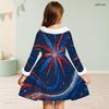 Girls Furry High Neck Long Sleeve Bow Waist Printed Red Blue White Star A Line Flared Dress