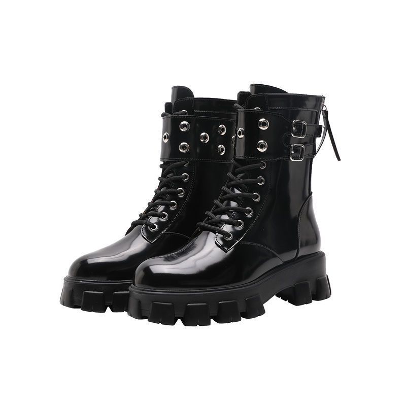Zhao Liying has the same medium tube thick-soled versatile Martin boots for women's versatile British wind locomotive boots thick-soled short boots t