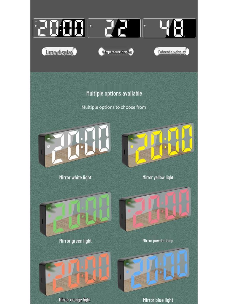 Multifunctional Voice-Controlled Digital Alarm Clock: Minimalist, Colorful Large Screen for Students & Desktops