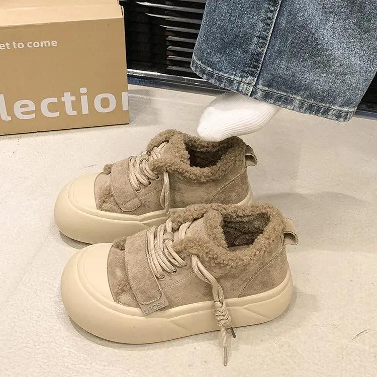 Fashion Winter Add Velvet Female Thick Sole Female 2024 New Fashion All-match Increase Soft Sole Breathable Cotton Shoes