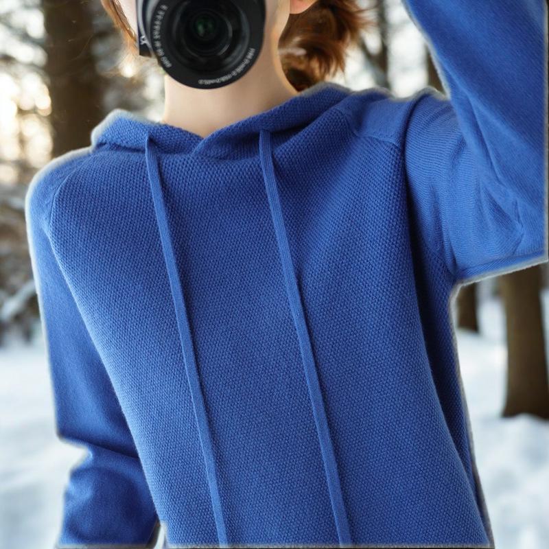 Hooded sweater hoodie inner knit sweater casual large size hooded sweater