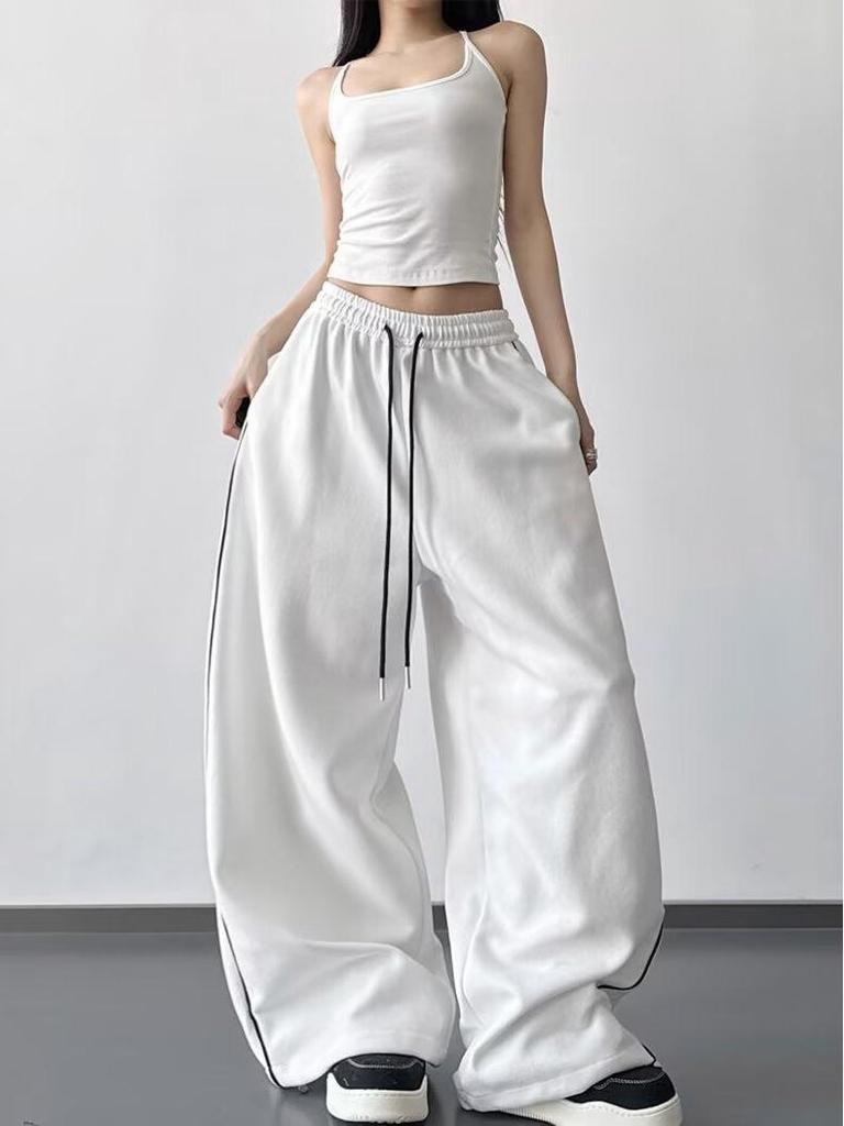 Women's Spring 2026 Loose Wide-Leg Drawstring Casual Pants - Slimming & Trendy Sportswear