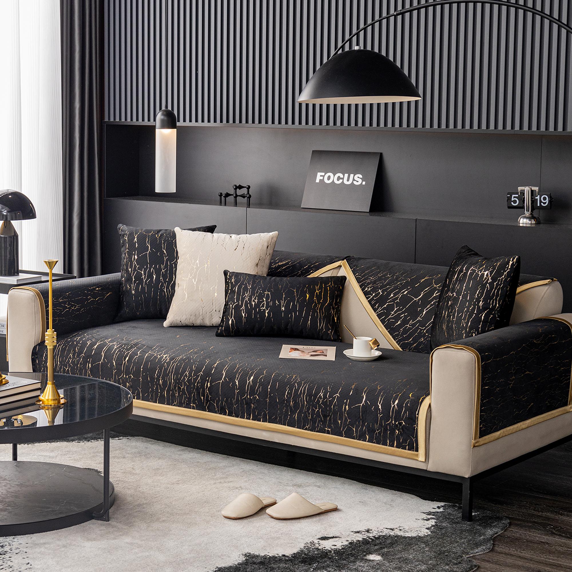 

1 шт. Легкая роскошная подушка для дивана Chenier в золотую полоску, подходит для дивана, спальни, эркера, офиса, всесезонного, универсального использования 70x70cm чёрный