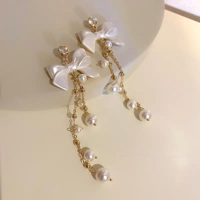 French Tassel Bow Earrings: Elegant and Versatile High-End Studs for Women
