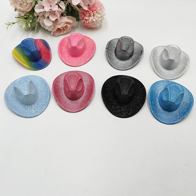 Holographic Neon Glitter Mini Cowboy Hat Western Theme Party Decoration Shiny Prop for Birthday Festival Events