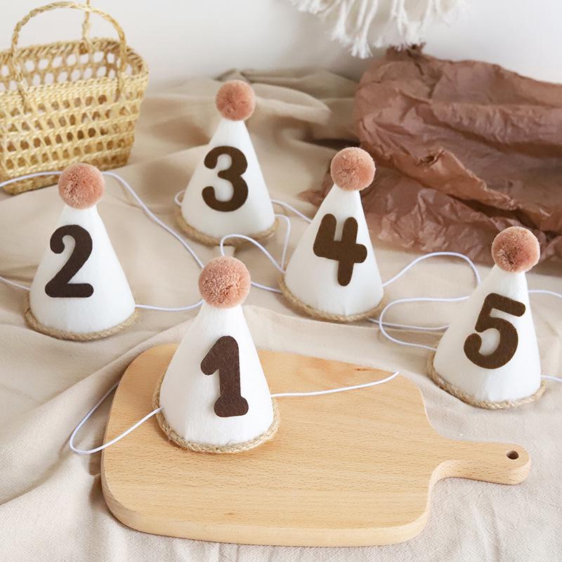 Mori Girl Cream Felt Birthday Hat for Children's 1st Birthday Photoshoot