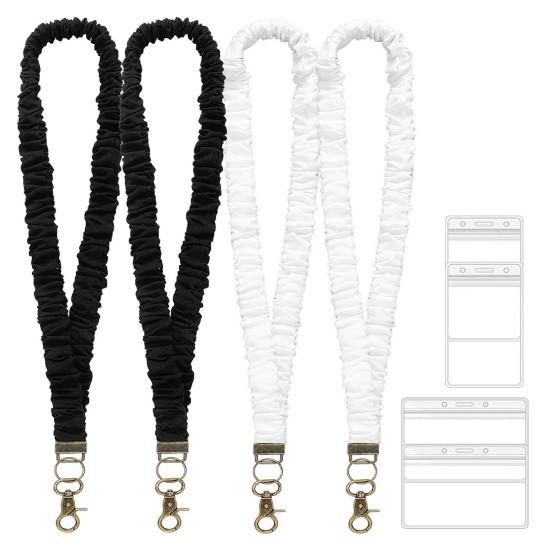 4Pcs Stretchy Retractable Scrunchie Lanyard Set with Waterproof ID Card Holders Soft Telescopic Neck Lanyards