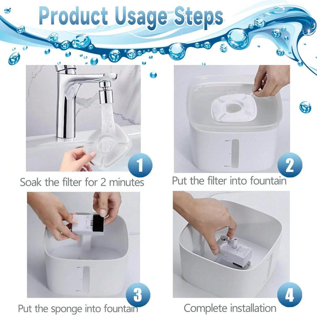 Cat Fountain Replacement Filters for 95oz/2.8L Automatic Pet Fountain, Include 8 Replacement Filters & 8 Pre-Filter Sponges