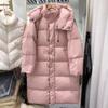 Pink Long Down Jacket Women's Winter Hooded Over the Knee Thickened Warm White Duck Down Loose Coat Tide