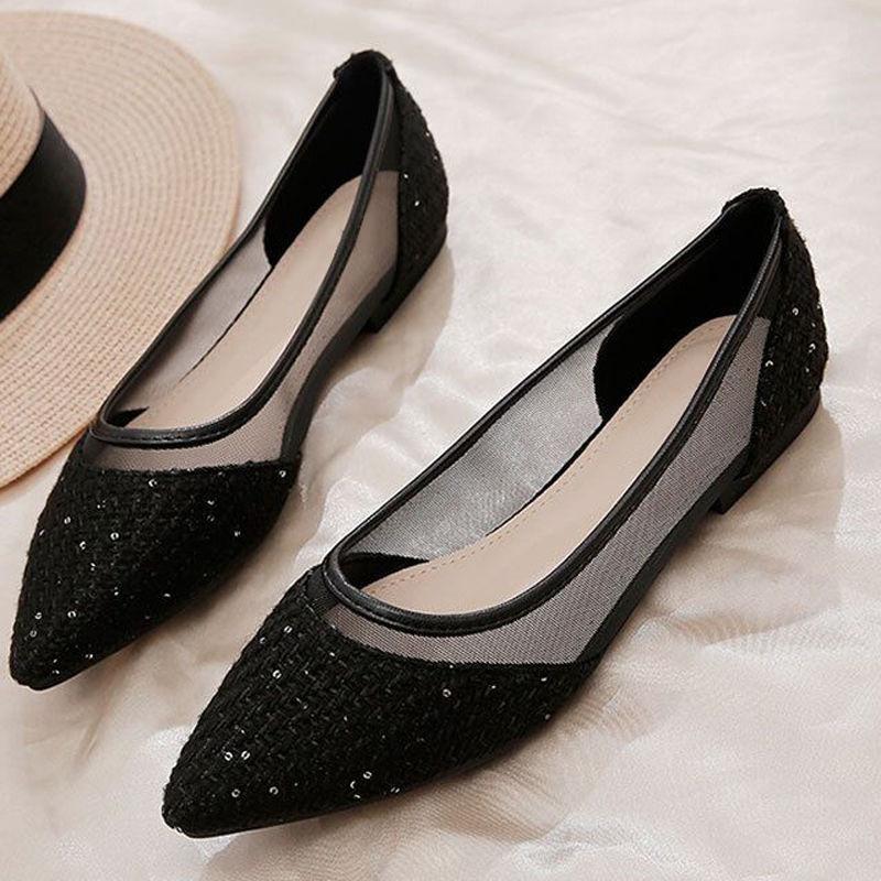 Pointed Toe Shoes for Woman 2025 Women's Summer Footwear Office Flat Flats Black Lastest E Vacation Chic Point Elegant Wholesale