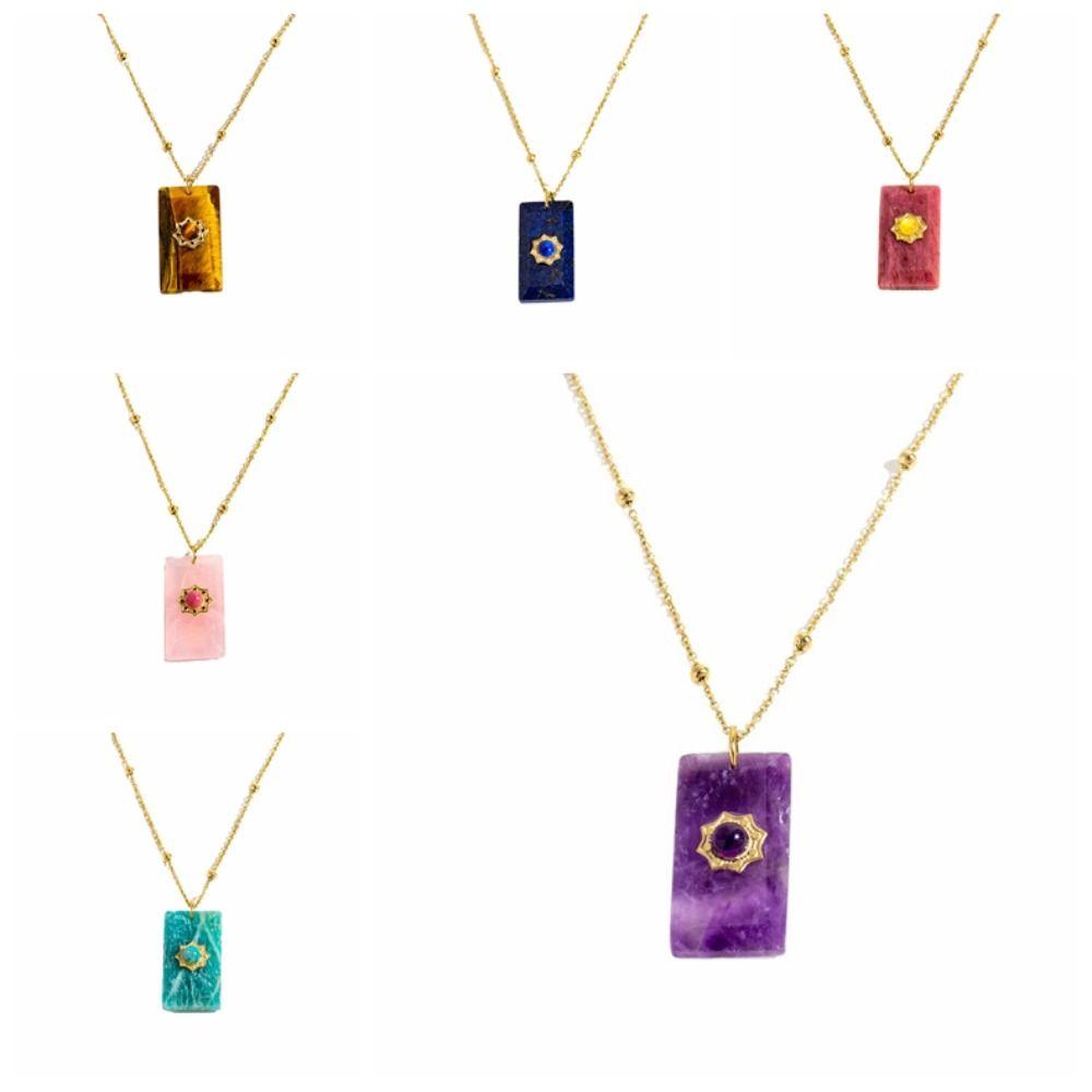 Pendant Square Neck Chain Vintage Sweater Chain Korean Chic Sun Stone Necklace  Women