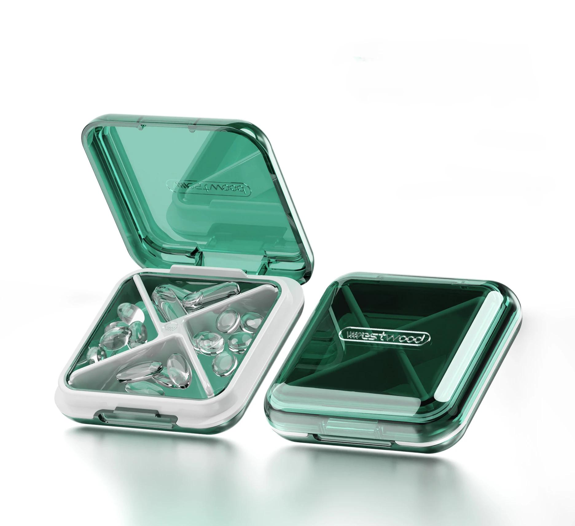 

Ежедневный органайзер для таблеток 4 отделения Портативный дорожный маленький футляр для таблеток Таблетница для кошелька кармана для хранения витаминов Рыбий жир зелёный