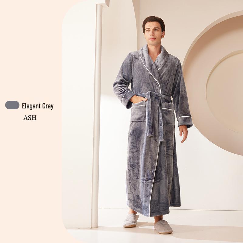 Extra-Long Coral Fleece Bathrobe for Men and Women - Winter Style Flannel Pajamas