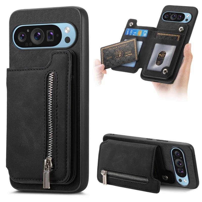 2 in 1 Magnetic Leather Zipper Wallet Phone Case for Google Pixel 10 Pro XL 8 7A 7 9A 8A Card Slots Flip Cover Coque Hoesje Etui