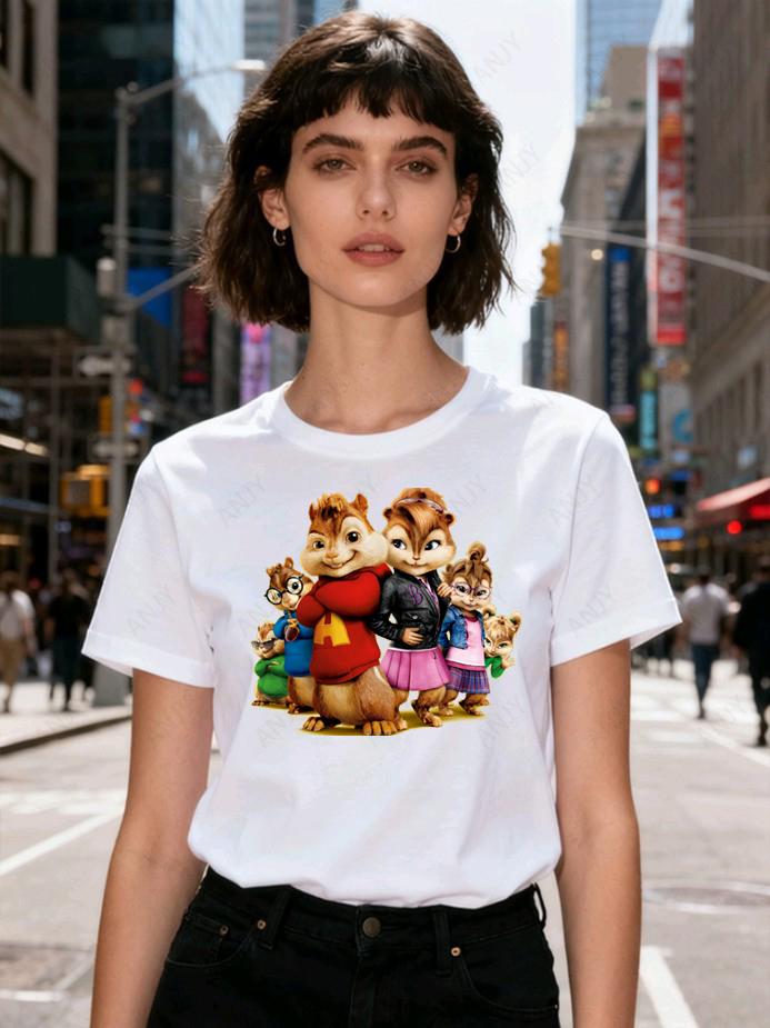 Rat Laibao Chipmunk Team Classic Cartoon Retro Printed Short Sleeve T-shirt for Men and Women T