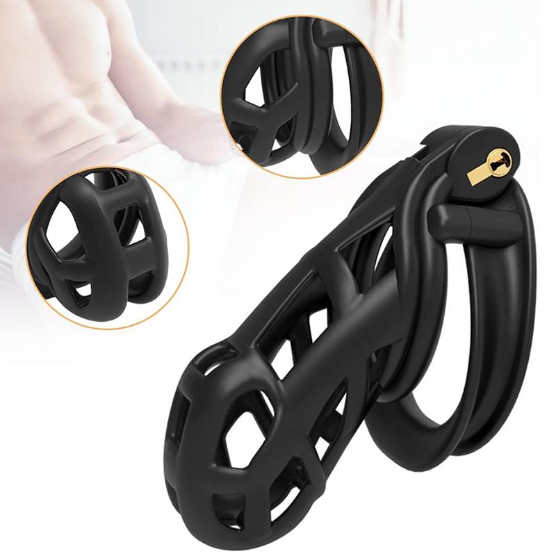 Men's Resin Nylon Chastity Belt Set with 4 Cock Penis Rings Sleeve Lock Cobra Cock Cage with Keys Male Extreme Bondage Sex Toys