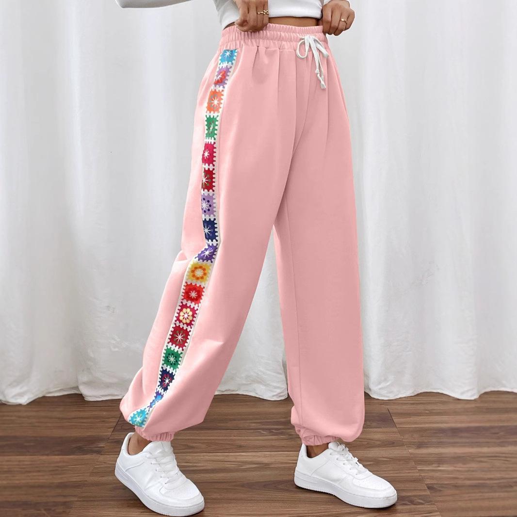 

Свободные спортивные брюки Benuynffy в этническом стиле, весна-осень, женские спортивные повседневные джоггеры, женская уличная одежда, мешковатые брюки со шнурком M