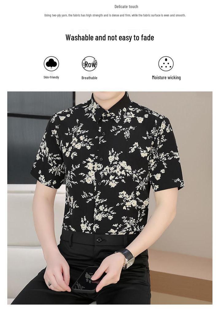 Winter Treasures Lei Professional Floral Print Business Casual Short Sleeve Shirt