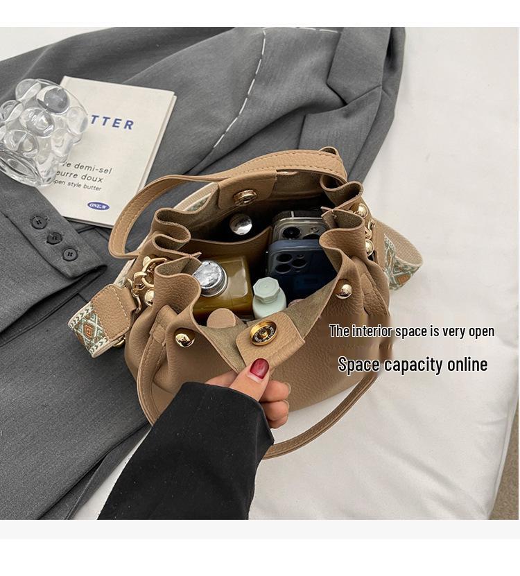 Bolso Bucket Versátil Coreano de Alta Gama, Edición Primavera/Verano 2024: Bolso de Mano para Mujer Bandolera de Hombro Único con Correa Ancha