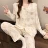 Women's Cartoon Lace Peter Pan Collar Cotton Pajamas - Long Sleeve, Spring/Fall, Winter Style