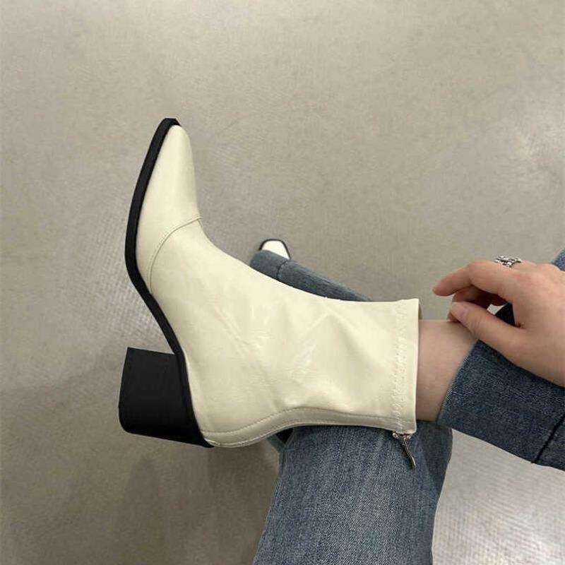 Pointed thin boots women wear autumn and winter new versatile thin single boots fashion Martin boots thick high heel short boots