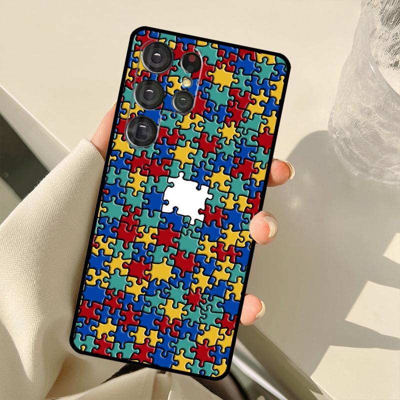 Autism Support Puzzle For Samsung Galaxy S23 S21 S22 Ultra Note 20 S8 S9 S10 Plus Note 10 Plus S20 FE Phone Cover
