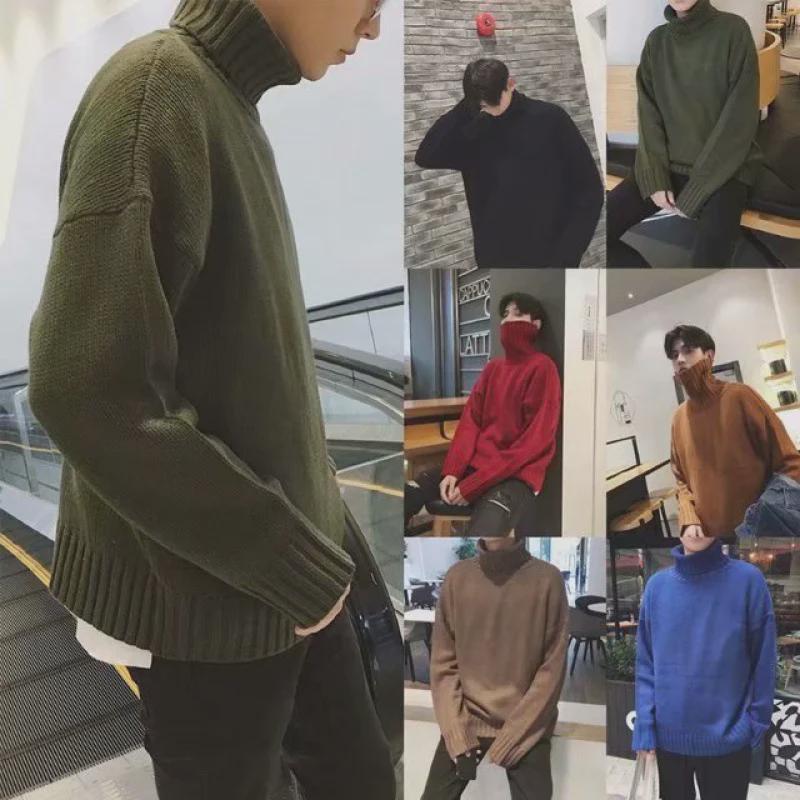 Pánský jednobarevný rolák - Hongkongský styl, inspirovaný Koreou, volný střih, trendy pro páry a studenty