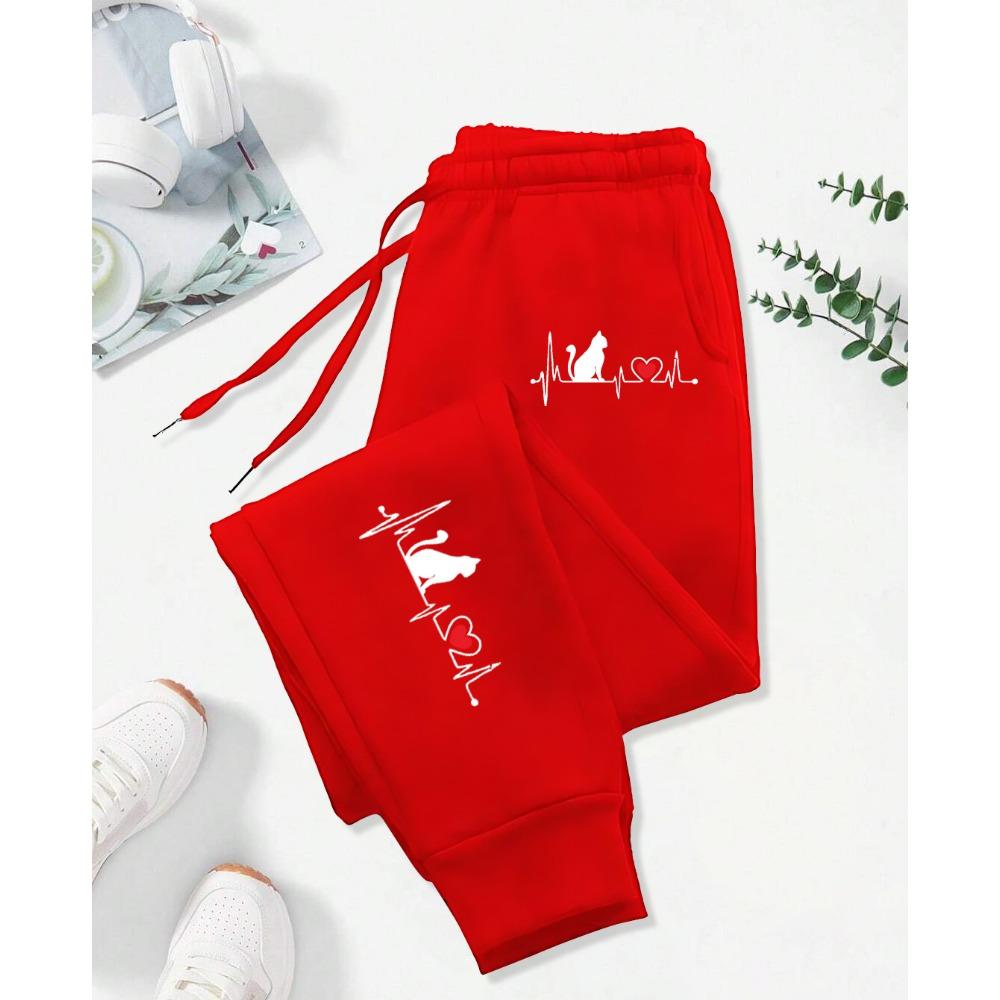 Dog Red Heart Electrocardiogram Printing Printed Woman Pant Street Soft  Sweatpants Sport Fashion Trousers Autumn Pants