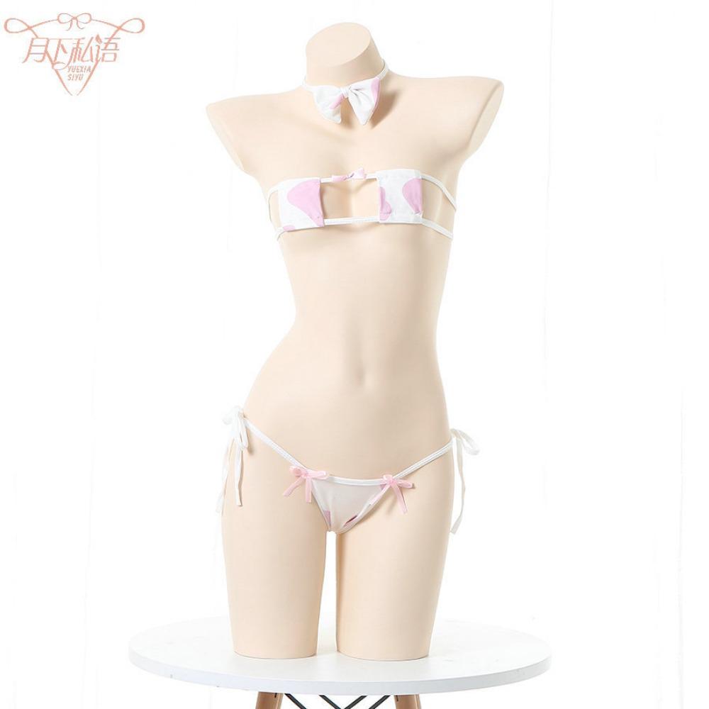 Fun A Piece of Hair Strap Underwear In Stock Japanese Cute Wind Comfortable Breathable Cow Flower Underwear Underwear Set