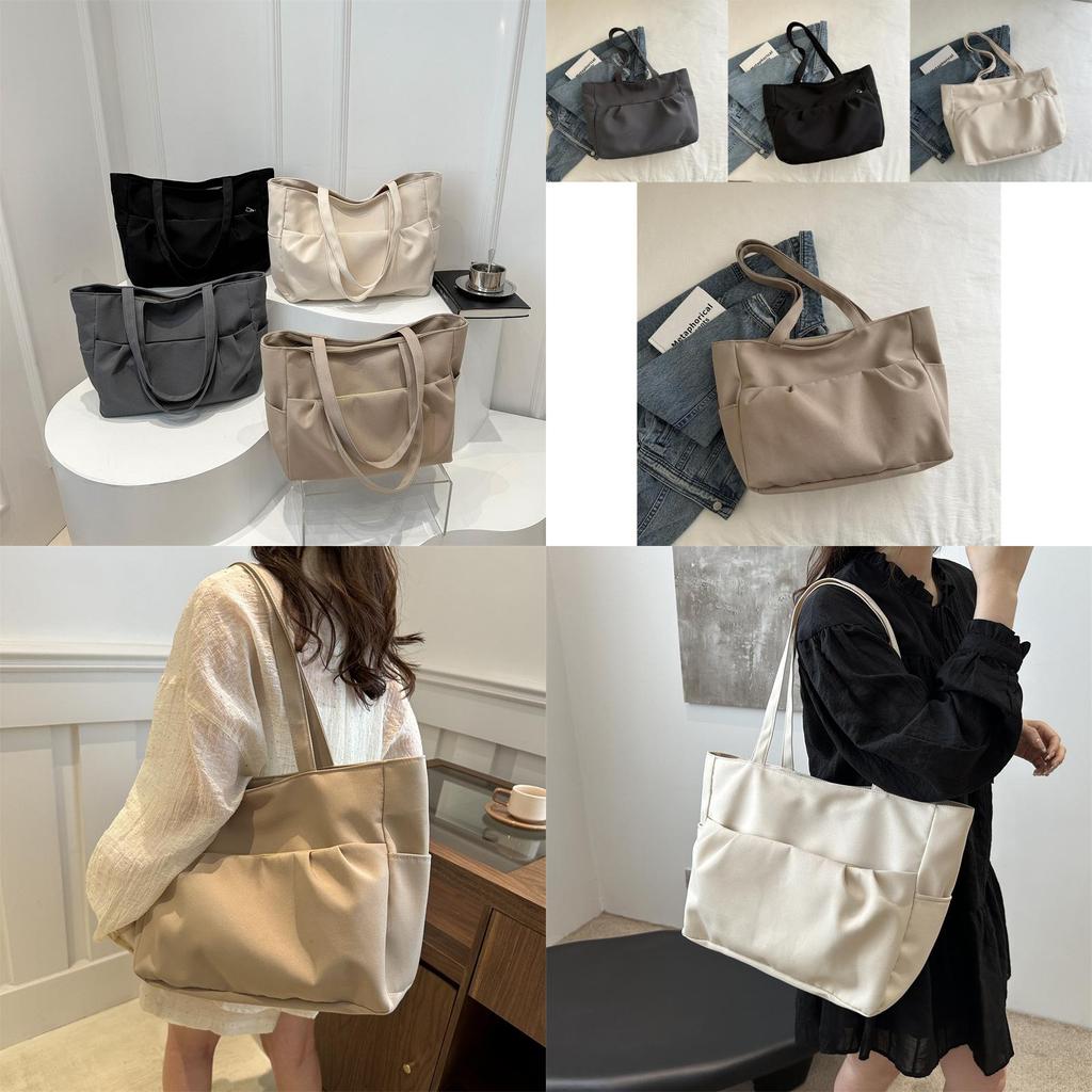 2024 Fashionable Large Capacity Canvas Tote Bag Stylish Commuter Shoulder Bag In White Gray Black Khaki Colors