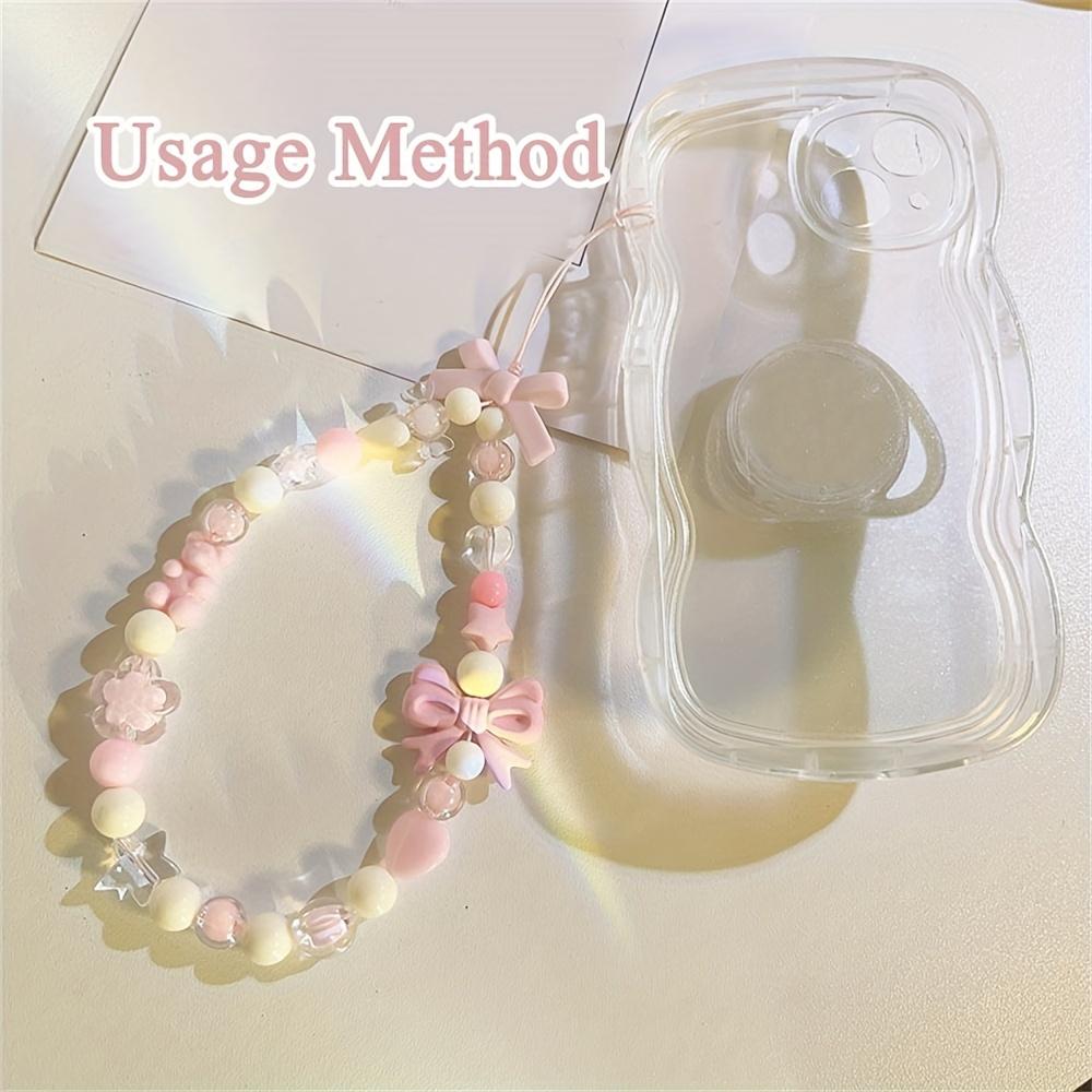 Pink Bowknot Bear Star Flower Cellphone Lanyard Phone Chains For Women Girls Sweet Pearl Phone Charm Strap Anti-lost Accessories