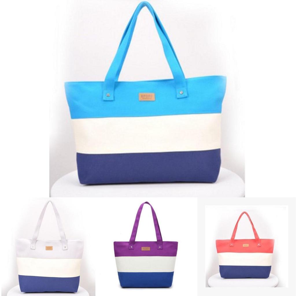 Versatile Women Canvas Stripe Handbag For Everyday Use And Summer Adventures