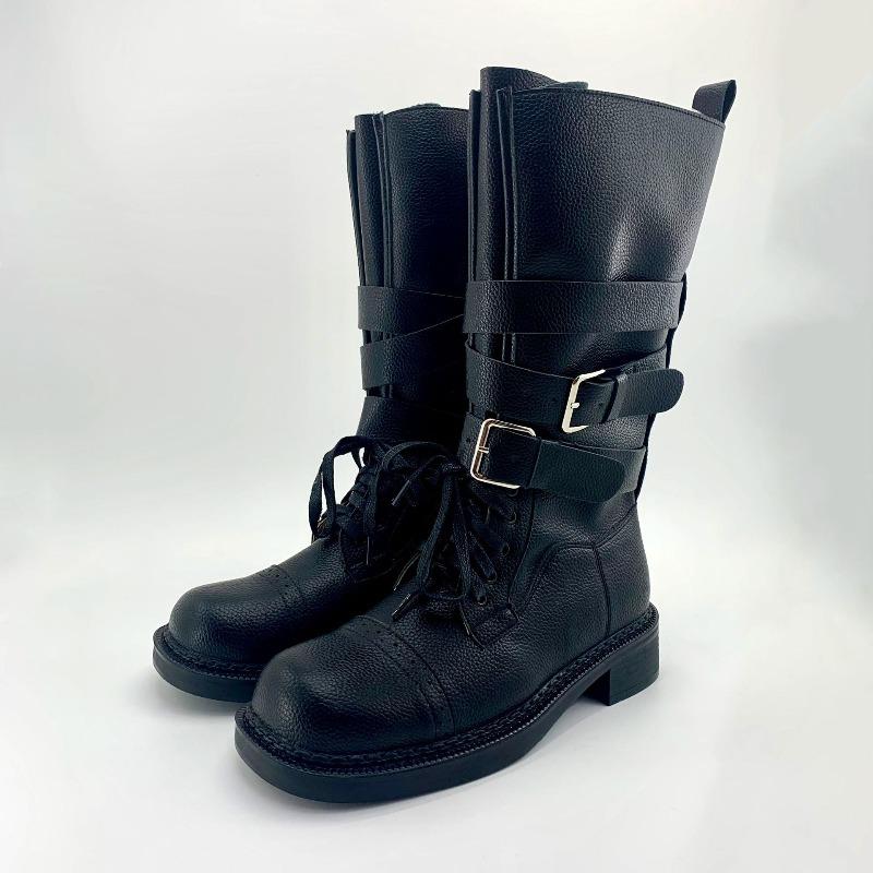 Retro-style Lace-up Round-toe Ankle Boots, Versatile Shoes with Thick Heels, Women's Boots